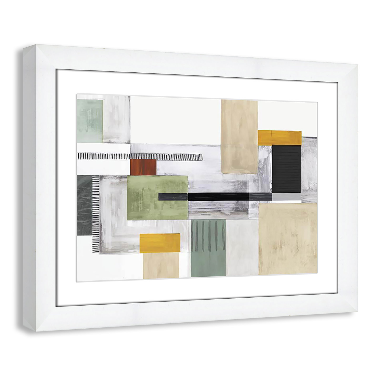 Playful Blocks Print by Tom Reeves, White, White Cube Picture Framed, 18.5" H x 24.5" W x 1.25" D