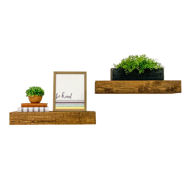 2 Piece Pine Floating Shelf, 3.75" H x 30" W x 6" D, Dark Brown