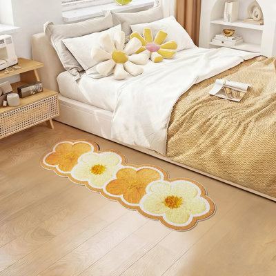 19.68 * 55.12 Inch Imitation Cashmere Carpet, Yellow Flower Carpet, Home Decoration Floor Mat, Living Room Carpet, Home Decoration