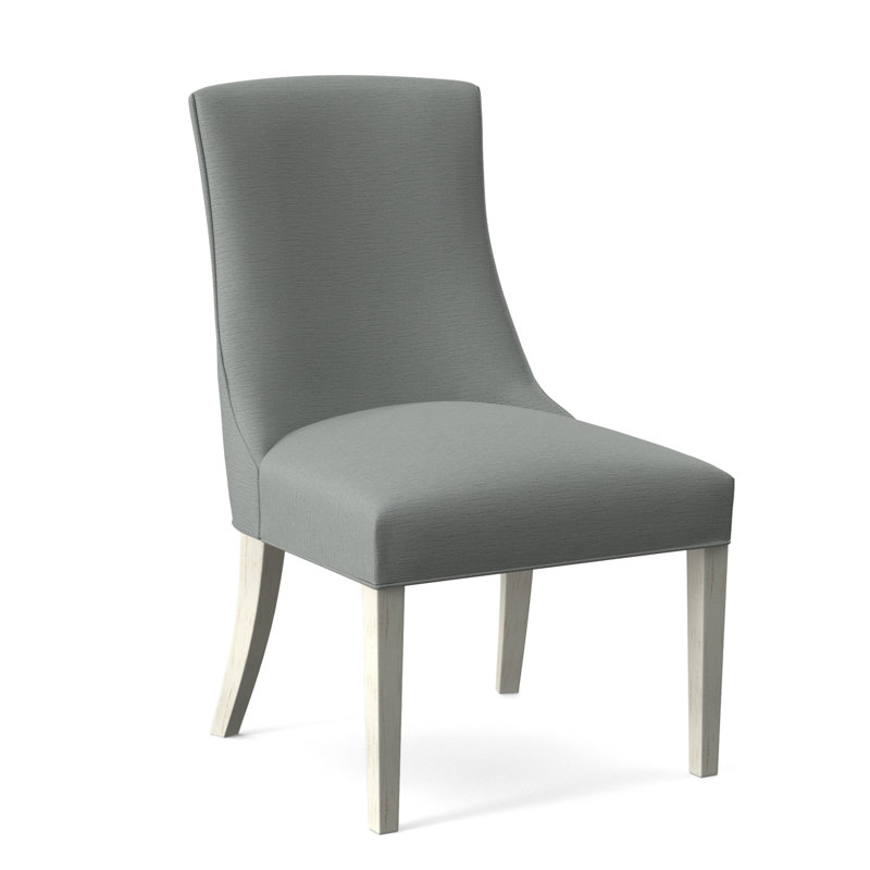 Tuxedo Slipper Dining Chair, Light Blue Performance Fabric; 0851-55, Antique Frost White Finish