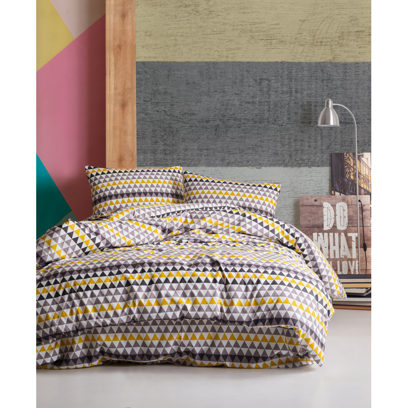 Ensemble de housse de couette 100% coton jaune / gris / blanc / noir Rawtenstall