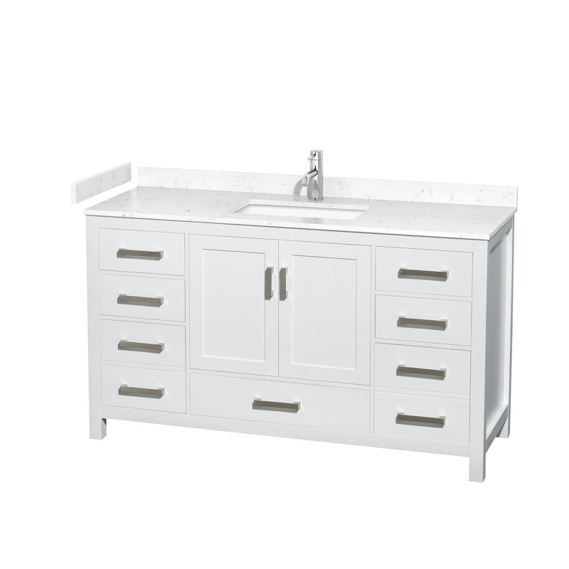 Sheffield 60" Bathroom Vanity Set No Mirror, Carrara Cultured Marble, White