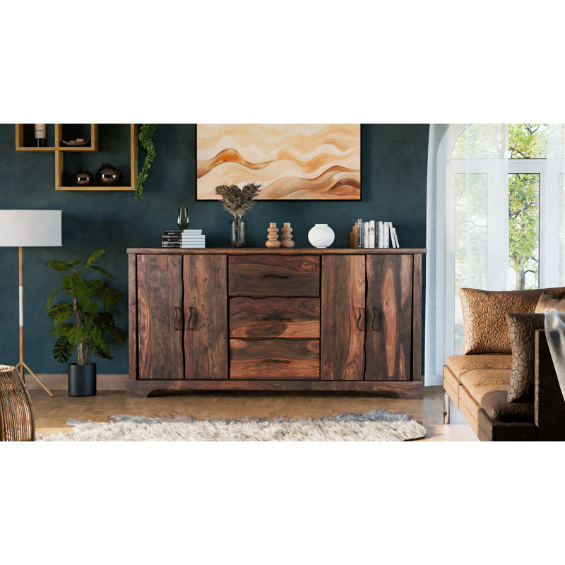 Buffet en bois massif à 3 tiroirs et 4 portes Larae