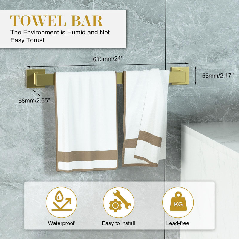 Ensemble d'accessoires de salle de bain 10 pièces, ensemble de quincaillerie de salle de bain en acier inoxydable, porte-serviettes mural pour salle de bain 24 po.