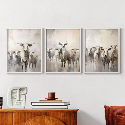 Cattle  Series  XCII  -Set Of 3 Framed Giclee Prints -Ready to Hang