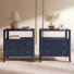 27" Fluted Nightstand Set of 2 with Charging Station, 2 Drawers, Open Shelf and Solid Wood Legs
