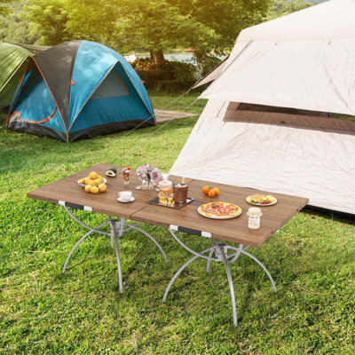Ensemble de 2 tables de camping pliantes brevetées avec cadre en aluminium