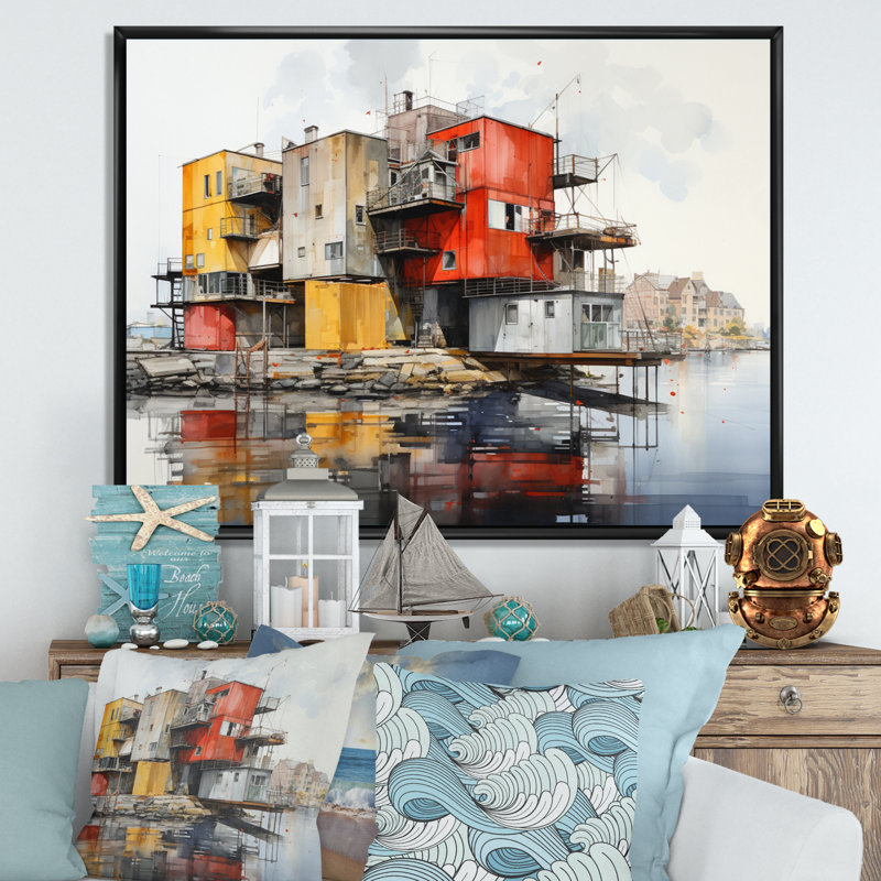 Port Urban Waterfront sur toile, H 24 po x l 32 po x P 1 po, Cadre flottant noir