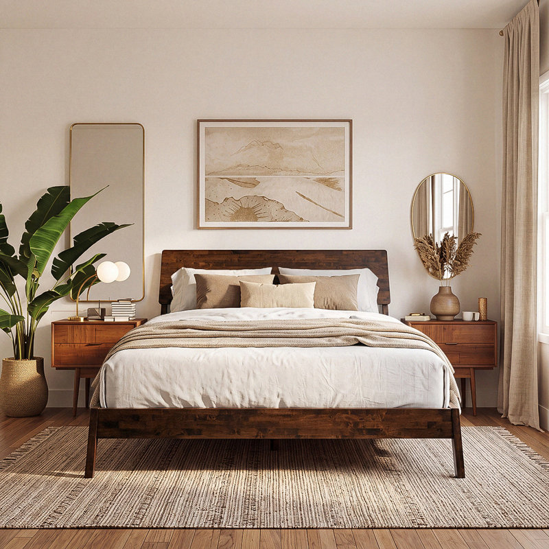 Structure de lit en bois massif de qualité supérieure avec tête de lit, lit en bois de tête de lit haut scandinave Signature, capacité de 800 lb, aucun sommier requis, convient à tous les matelas