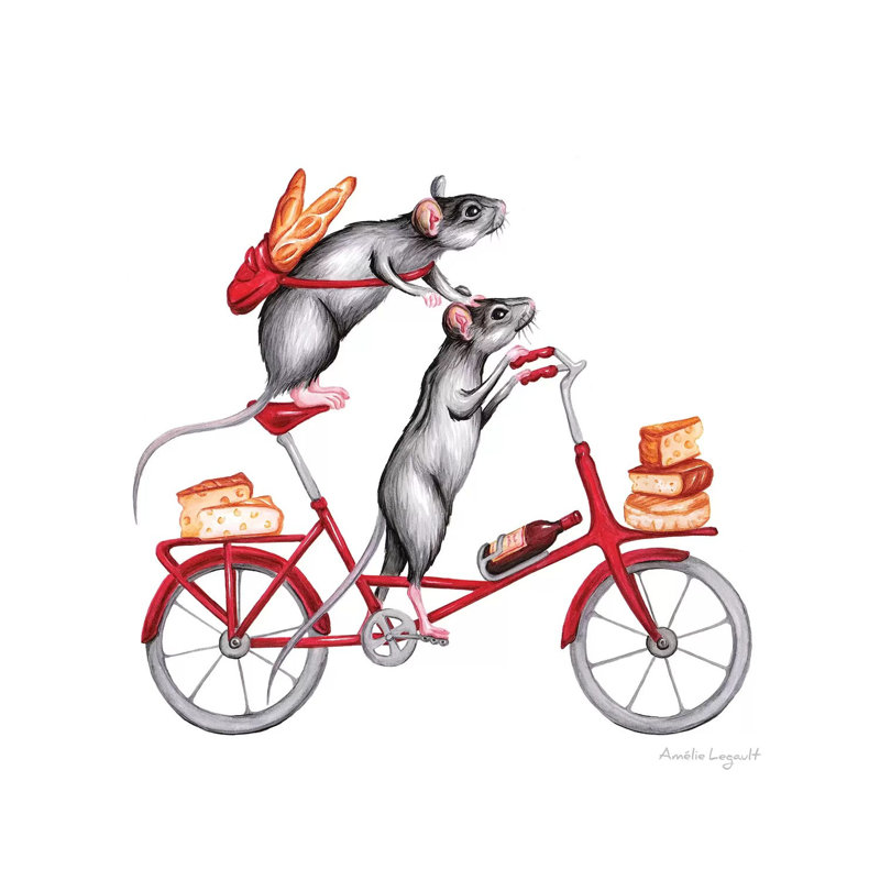 Mice On Bike by Amélie Legault - Wrapped Canvas Print, 93.98 cm H x 93.98 cm W x 1.91 cm D