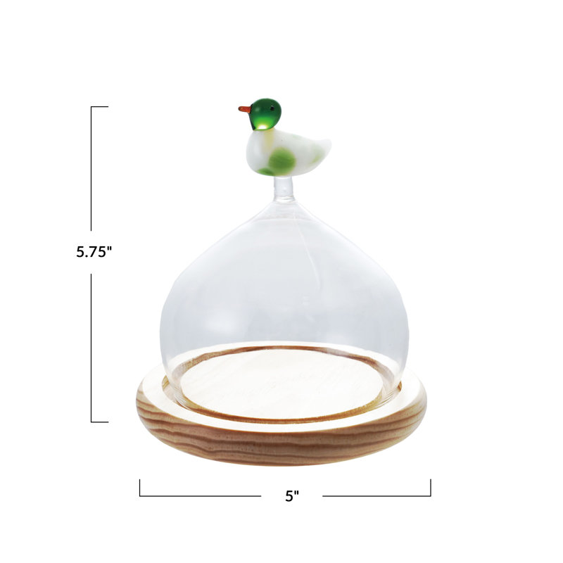 Multicolore et cloche en verre avec base en bois et dessus de canard