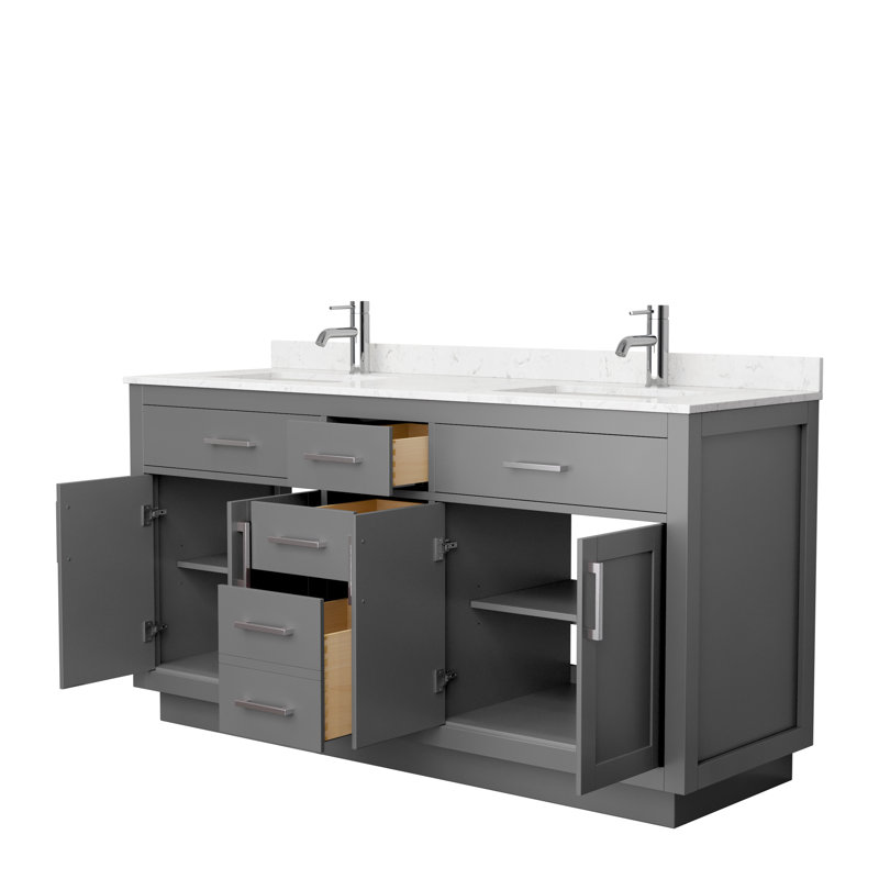 Beckett TK 66'' W Double Vanity, Dark Gray, Brushed Nickel, White Cultured Marble