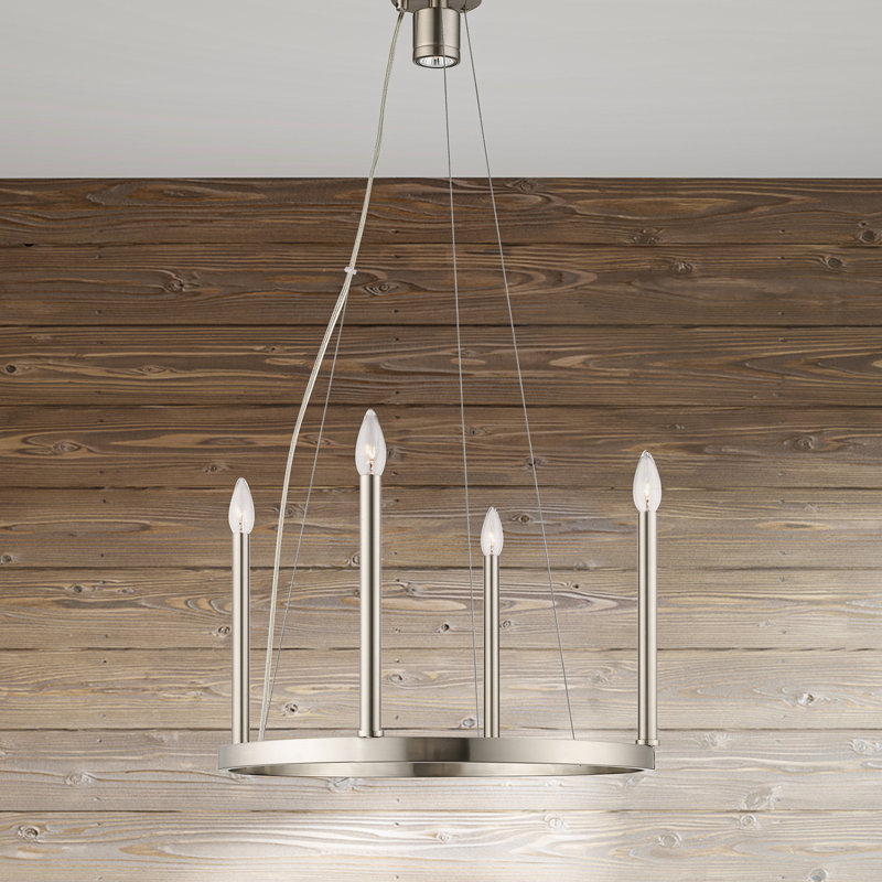 Gus 5 - Light Steel Dimmable Wagon Wheel Chandelier, Brushed Nickel