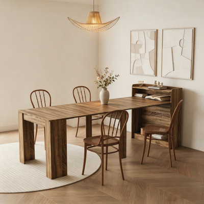 Barnwood Modern Extendable Dining Table with Built‑in Storage, Multipurpose Kitchen Table for Dining Room & Kitchen