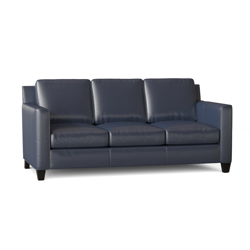 Yorba Leather Sofa, Aline Fumo Genuine Leather, Cobblestone
