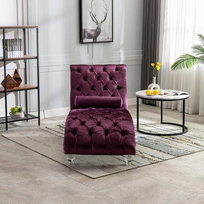 Méridienne en velours pour l'intérieur, capitonnée à boutons et rembourrée avec coussin pour le bureau de la chambre à coucher (velours mauve)