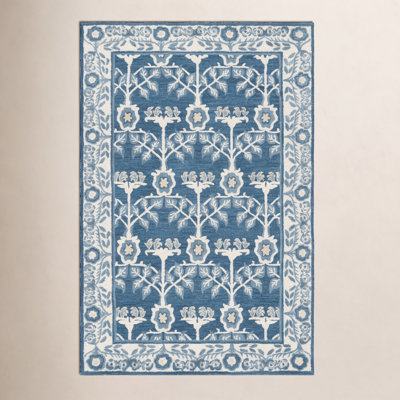 Navy Ivory Hand-Tufted Floral Wool Rug