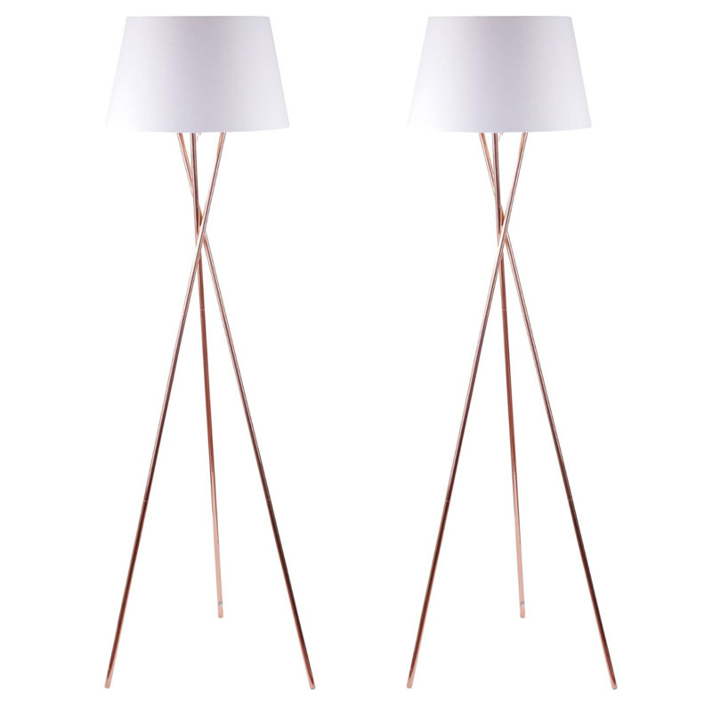 Casden 154cm Tripod Floor Lamp Set, Polished Copper, White