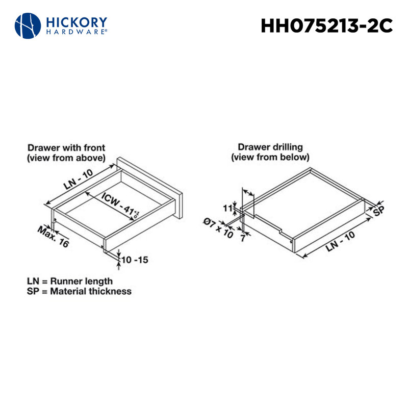 Glissières de tiroir à fermeture en douceur sous le comptoir de 18-3 / 8 po - capacité totale de 75 lb. Finition cadmium