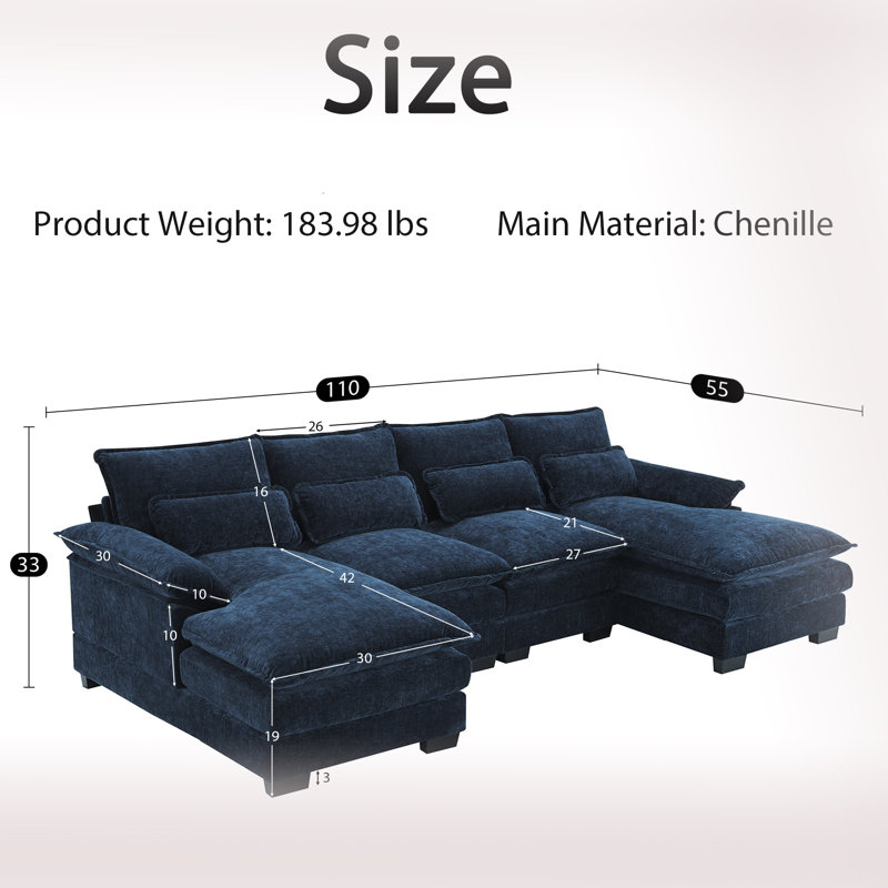 Canapé modulaire rembourré 8 places, Bleu
