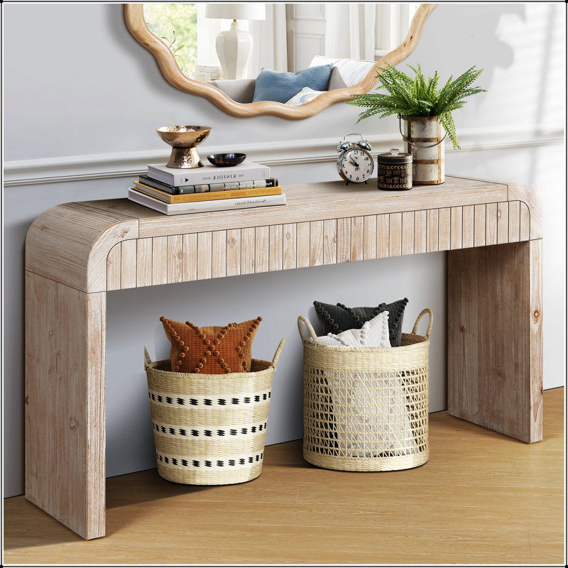 59'' Vintage Crafted Entryway Table,Two Hidden Handle Drawers,Farmhouse Console Table, Natural Wood Wash
