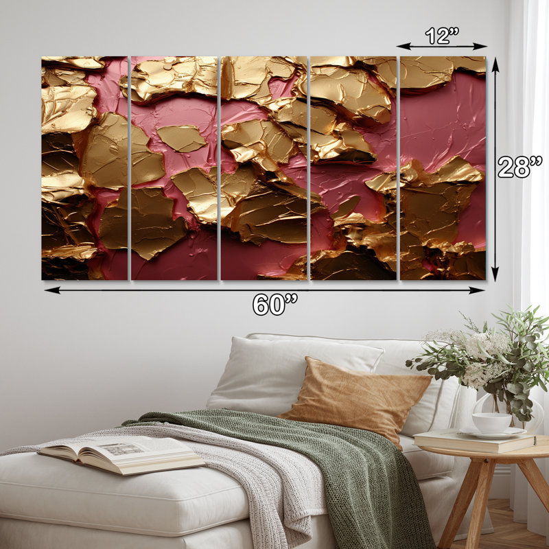 Submission Of Significance Vintage Pink Gold II - Abstract Wall Decor - 5 Equal Panels