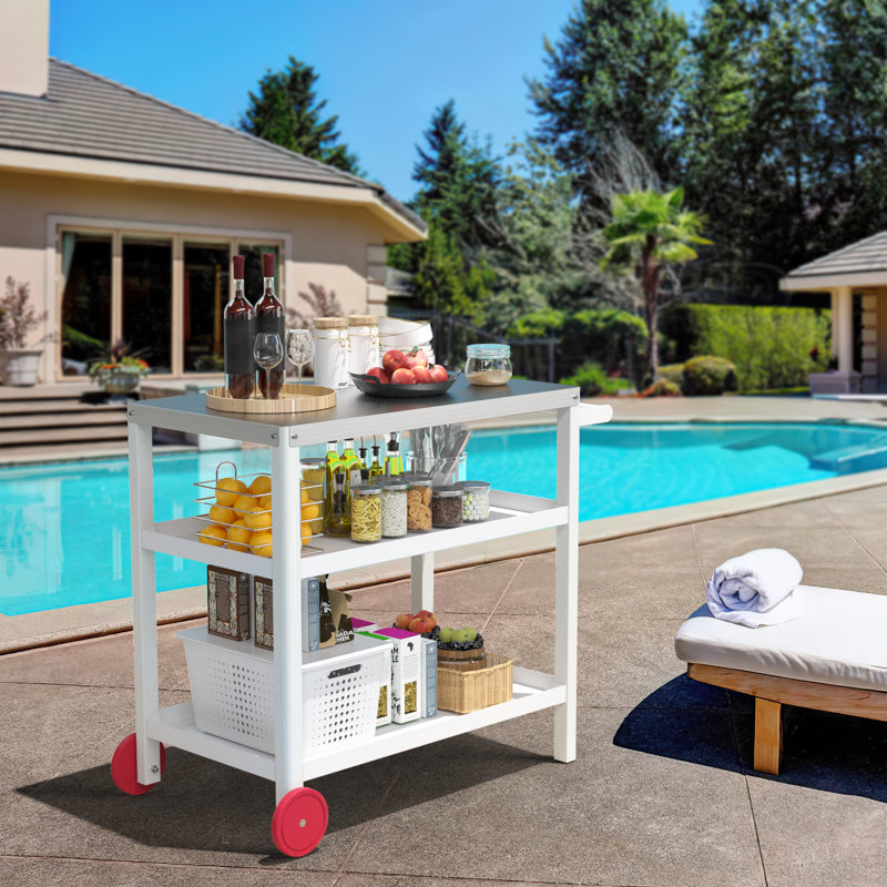 Polyfurniture Outdoor dining car kitchen cart with car cover, White/Red