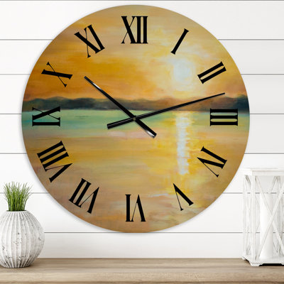 Jaune coucher de soleil à l'horizon - horloge murale nautique et côtière