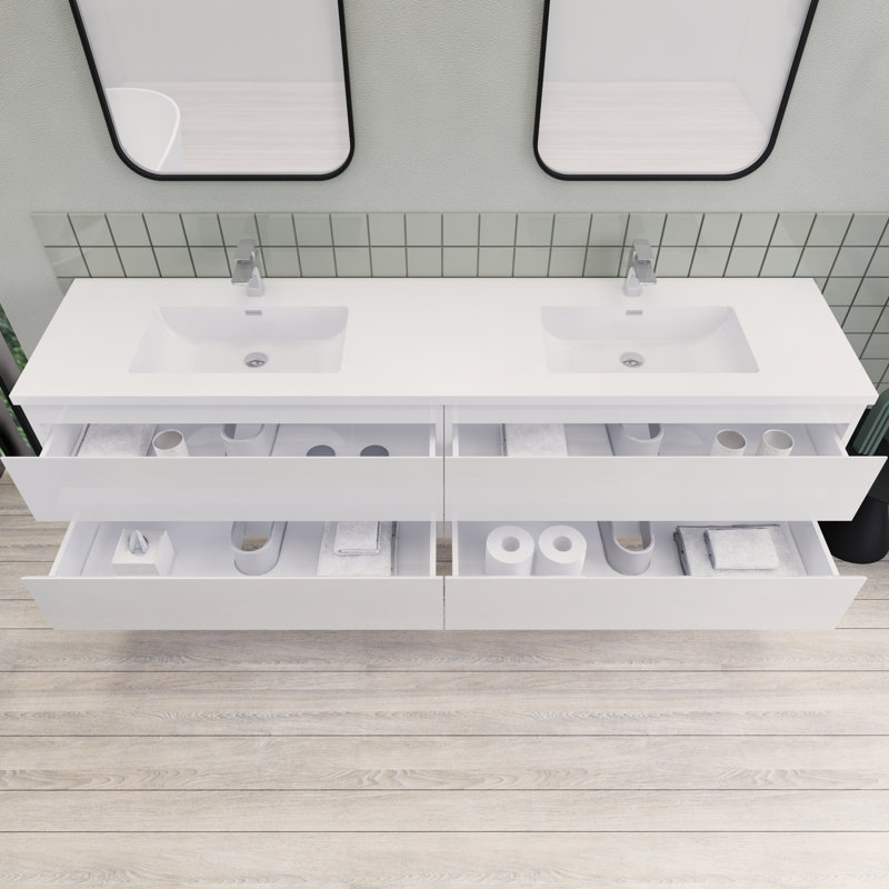 Alfret Ivy Bronx 84" Double Sink Bathroom Vanity Set, Gloss White