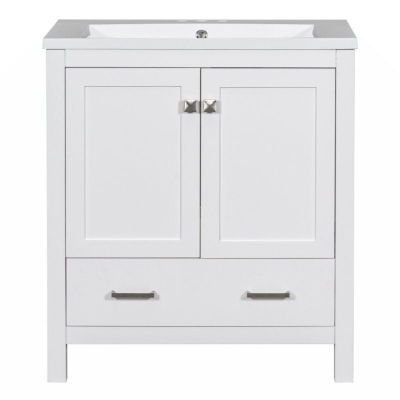 Ensemble de meuble-lavabo simple 18 po avec plateau en bois massif et bois aggloméré Oseias, Blanc