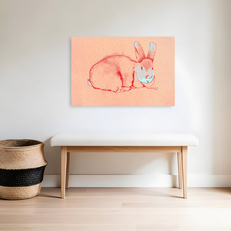 «Pastel Bunny Minimalist Modern Whimsical Rabbit Forest», reproduction d'art, 24" H x 36" W