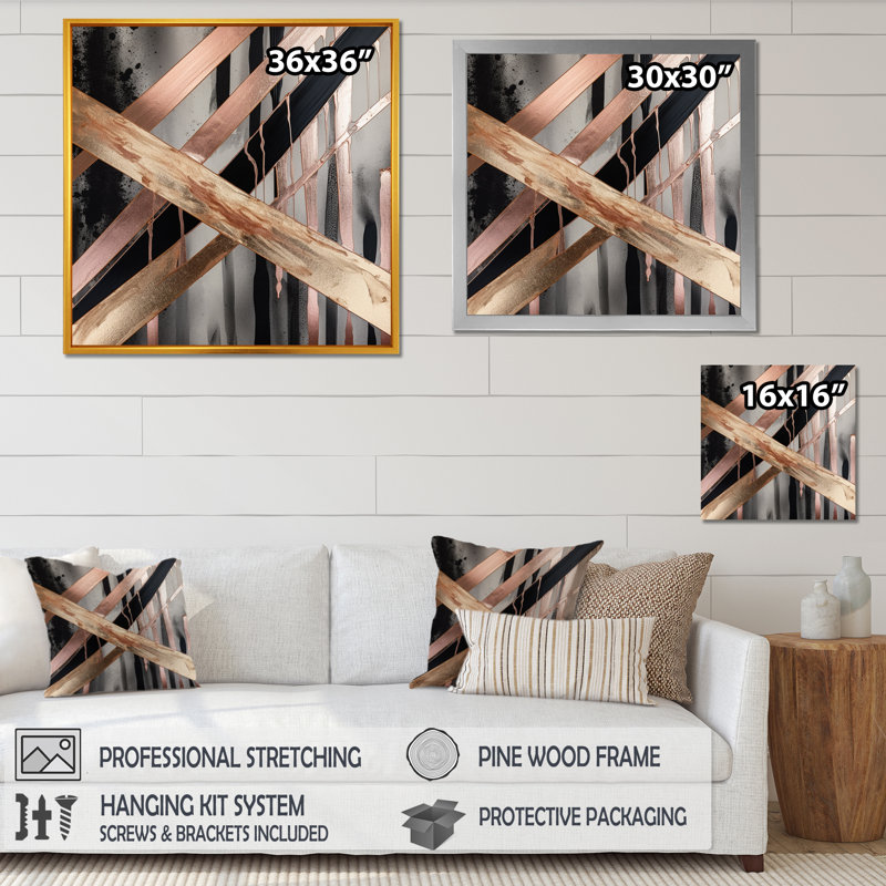 «Metallic Stripes And Circles III», reproduction sur toile abstraite en marbre, H 24 po x l 24 po x P 1 po, Toile tendue