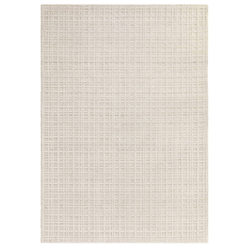 Beltsville Chequered Wool Hand Woven Area Rug, Rectangle 120 x 170 cm, Cream