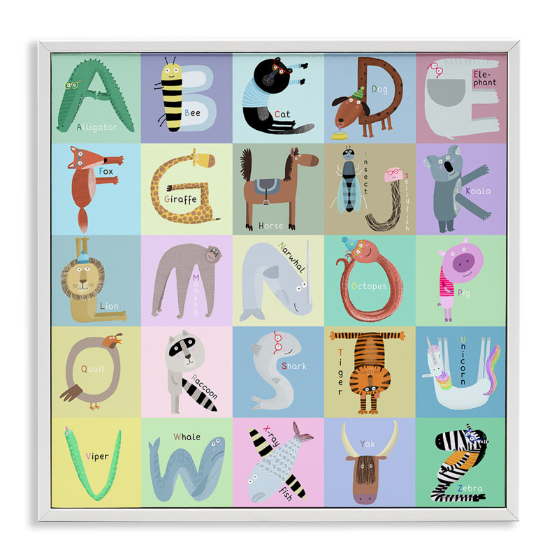 «Fun Animals», lettres giclées, par Carla Daly, H 12 po x l 12 po, Giclée encadrée blanc bord de mer