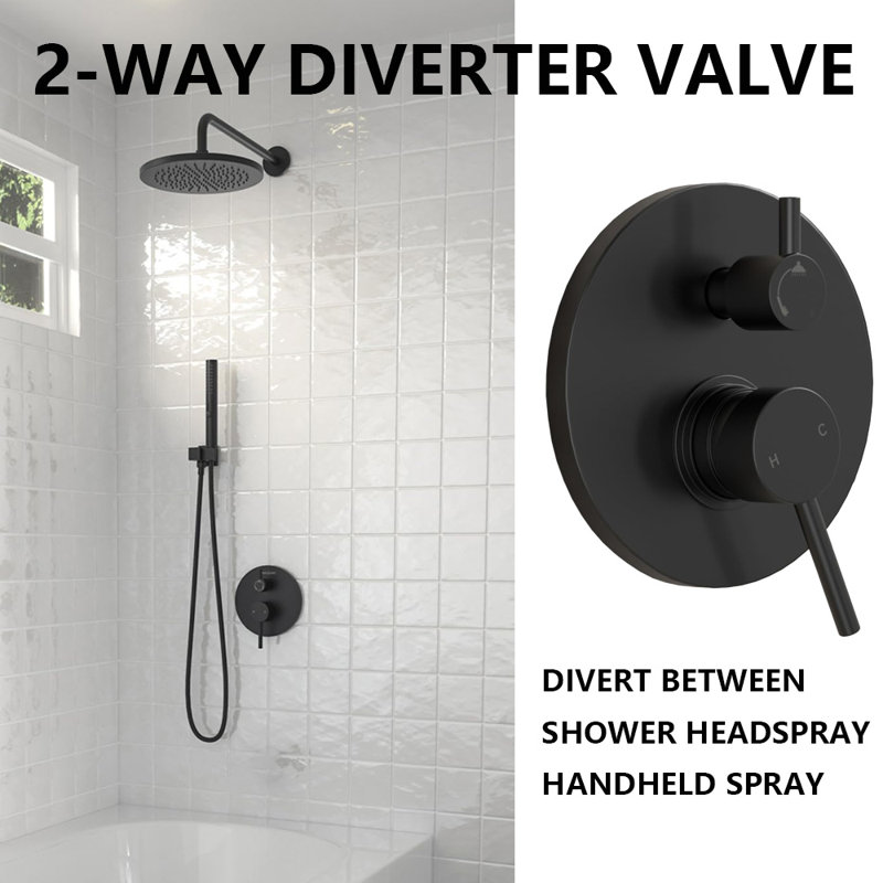 2-Setting Round Rain Shower System With Handheld, Rain Shower Head And Handle Set, Brushed Nickel