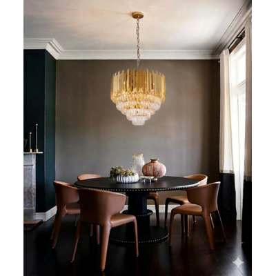 15-Light Gold Stainless Steel Chandelier With Clear Crystals