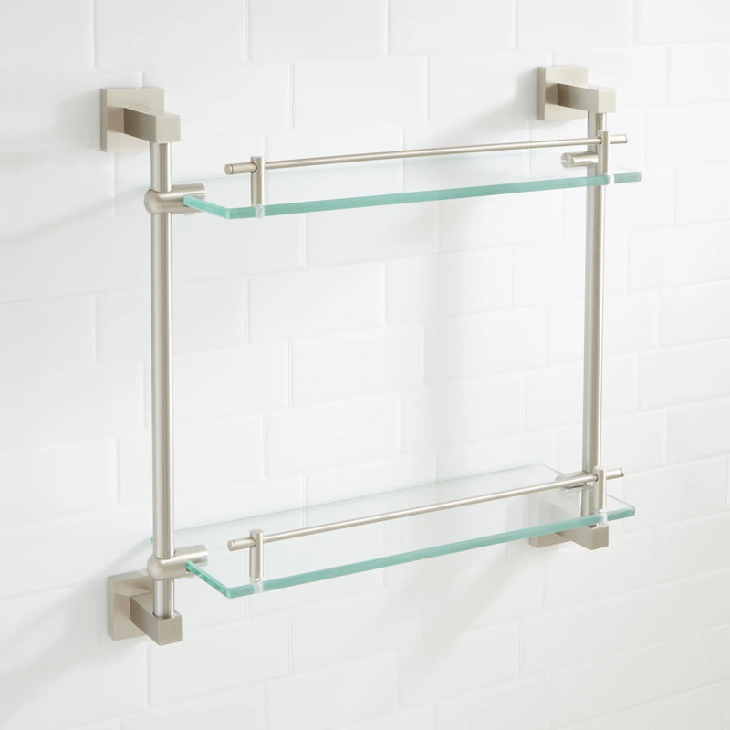Tablette décorative 17 "à deux niveaux en verre Albury, Nickel brossé