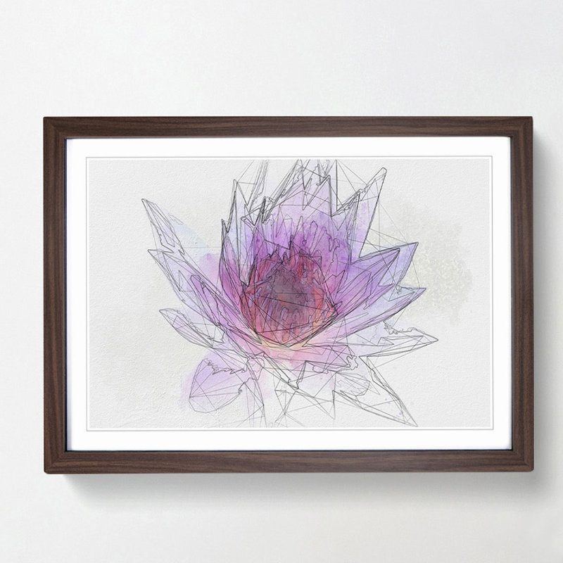 Water Lily in Abstract - Picture Frame Graphic Art Print, 35cm H x 50cm W x 2cm D, Walnut