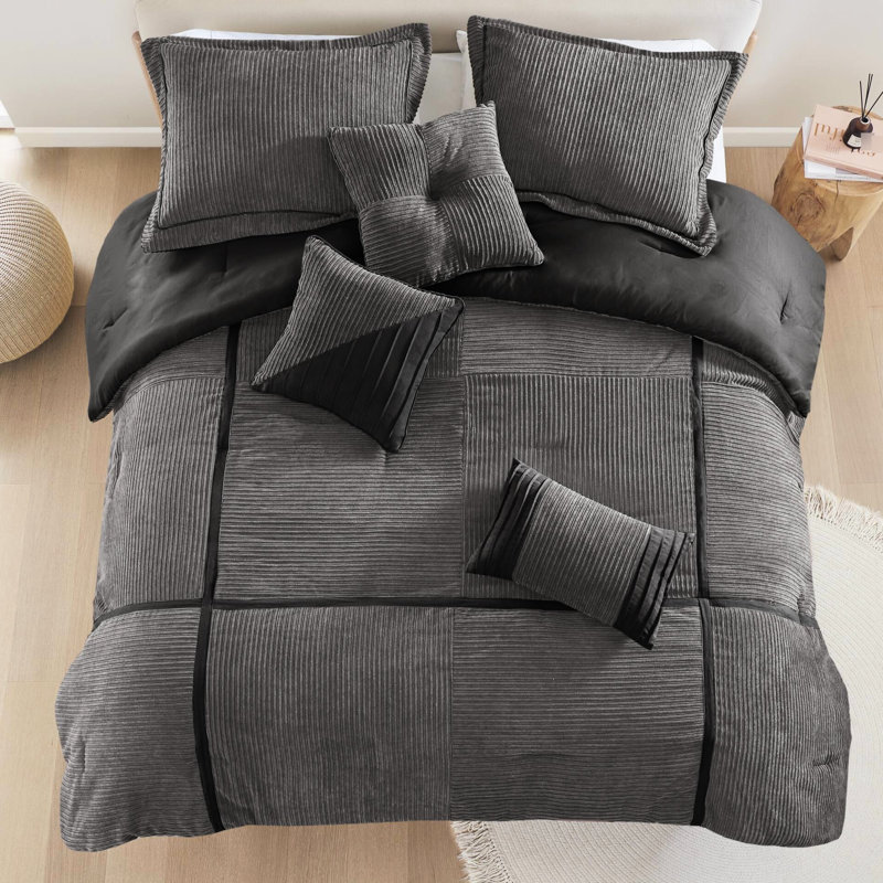 Grey King Size Corduroy - Elegant, Warm Bedding Comforter Collection Soft, Warm, Stylish, Gray
