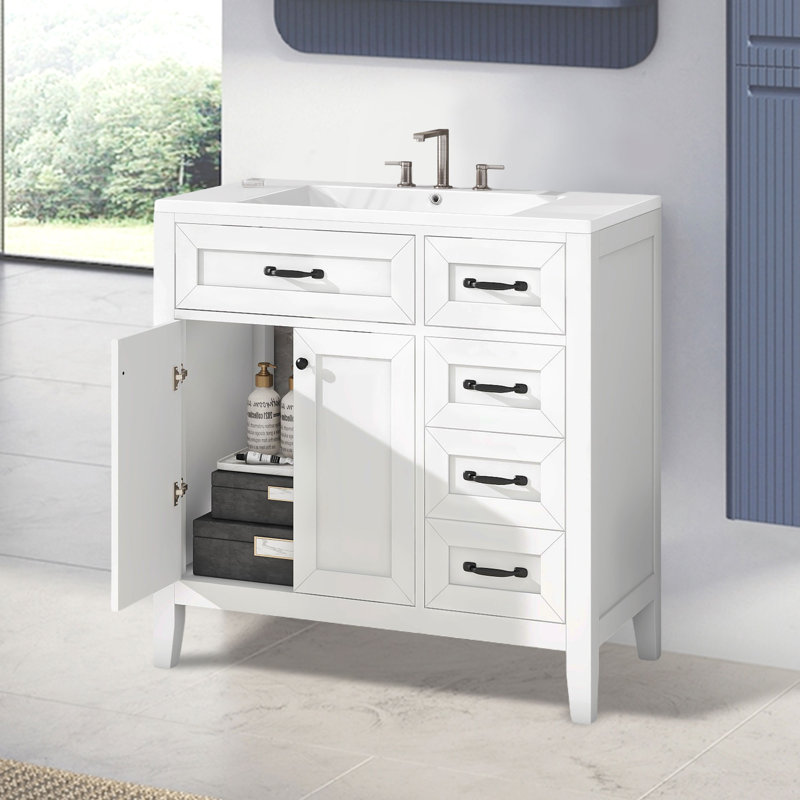 Meuble-lavabo simple 35,98 po avec plateau en céramique Paycee, Blanc