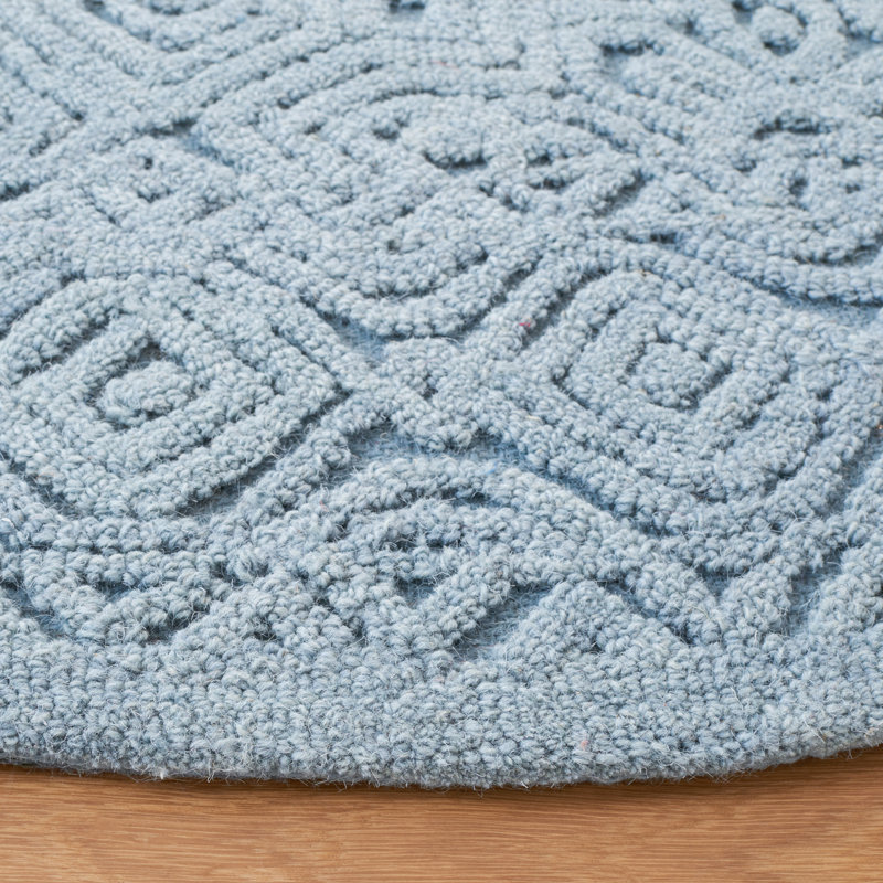 Thermia Hand Tufted Wool/Cotton Geometric Rug in Blue, Round 6'