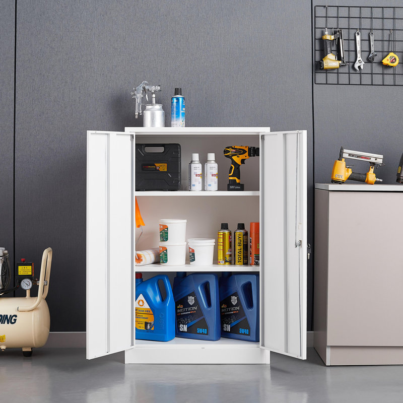 Armoire de rangement en métal avec portes verrouillables et tablette réglable