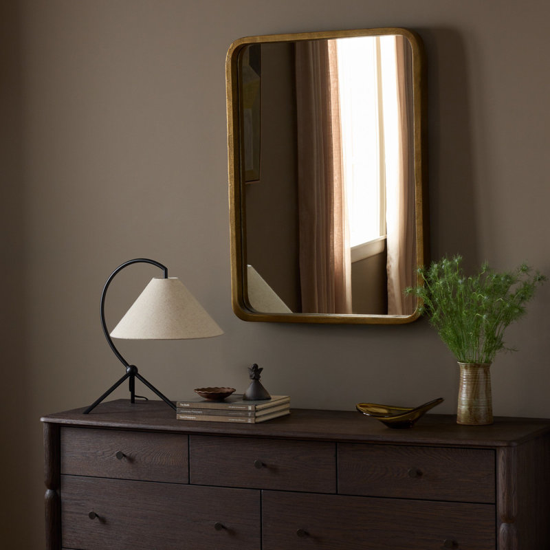 Glenstone Rectangle Wall Mirror, Raw Antique Brass