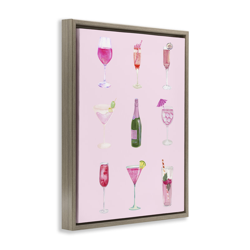 Art mural varié sur toile flottant, "Diverses boissons roses" par House of Lulu, Cadre flottant orme Montalcino