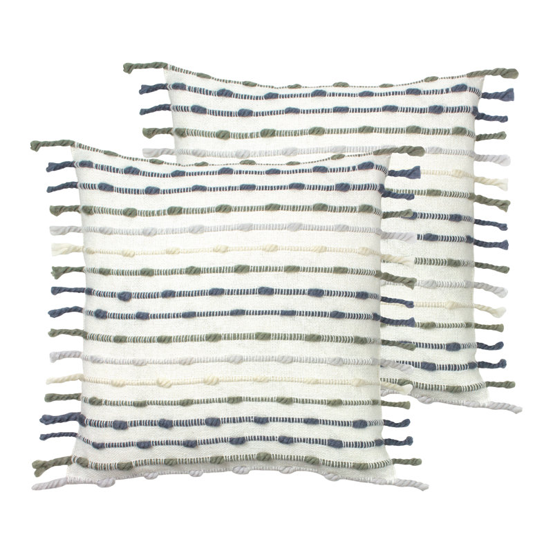 Striped Square Cushion Cover, Natural/Grey