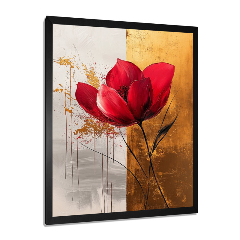 Art floral sur toile, H 20 po x l 12 po, Picture Framed, Noir, noir, noir, noir