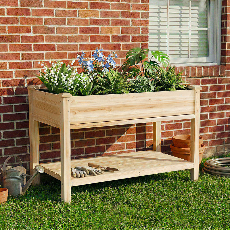 Jardinière surélevée 48 x 23 x 31,1 pouces avec plateau de collecte d'eau, tablette de rangement et doublure de protection Raised Garden Bed