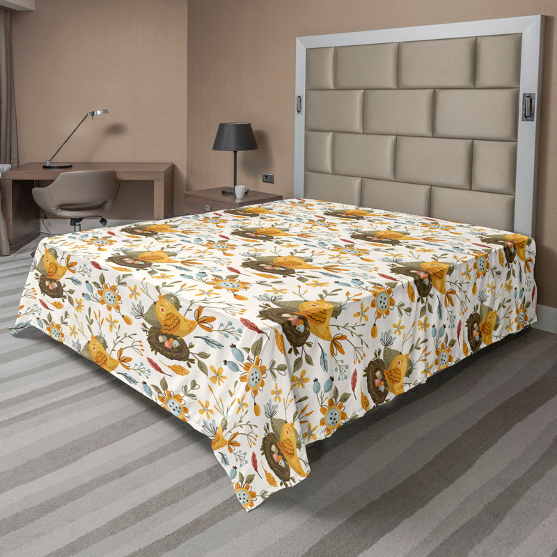 Ambesonne Flowers Flat Sheet Nostalgia Farmhouse, Pale Coffee Green Beige