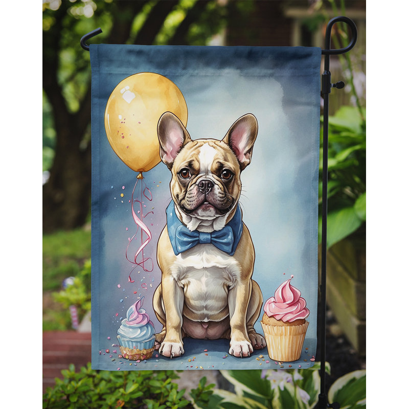 Drapeau de jardin «Happy Birthday», Bouledogue français