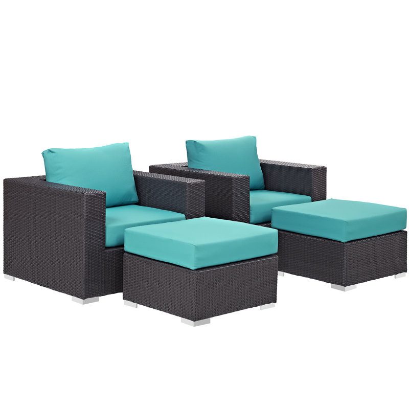 Ensemble de mobilier d'extérieur en rotin 4 pièces Convene, Turquoise
